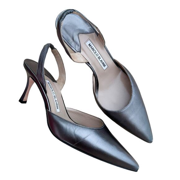 Manolo Blahnik Shoes - Manolo Blahnik Carolyne 70 Anthracite Slingback Pointed Toe Pump 37